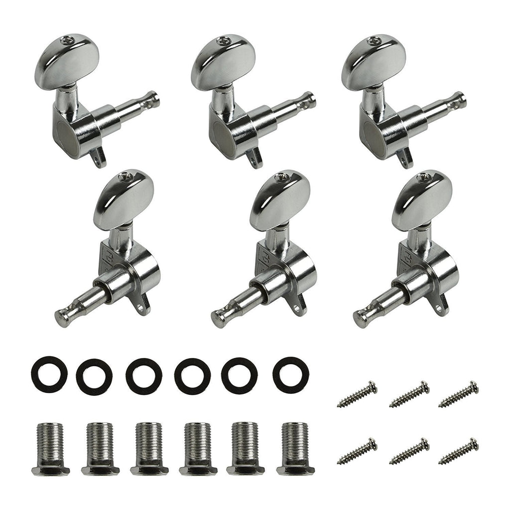 FINO 6 Pieces Guitar Parts 3 Left 3 Right Machine Heads Knobs Guitar String Tuning Pegs Machine Head Tuners for Electric or Acoustic Guitar Chrome silver 1
