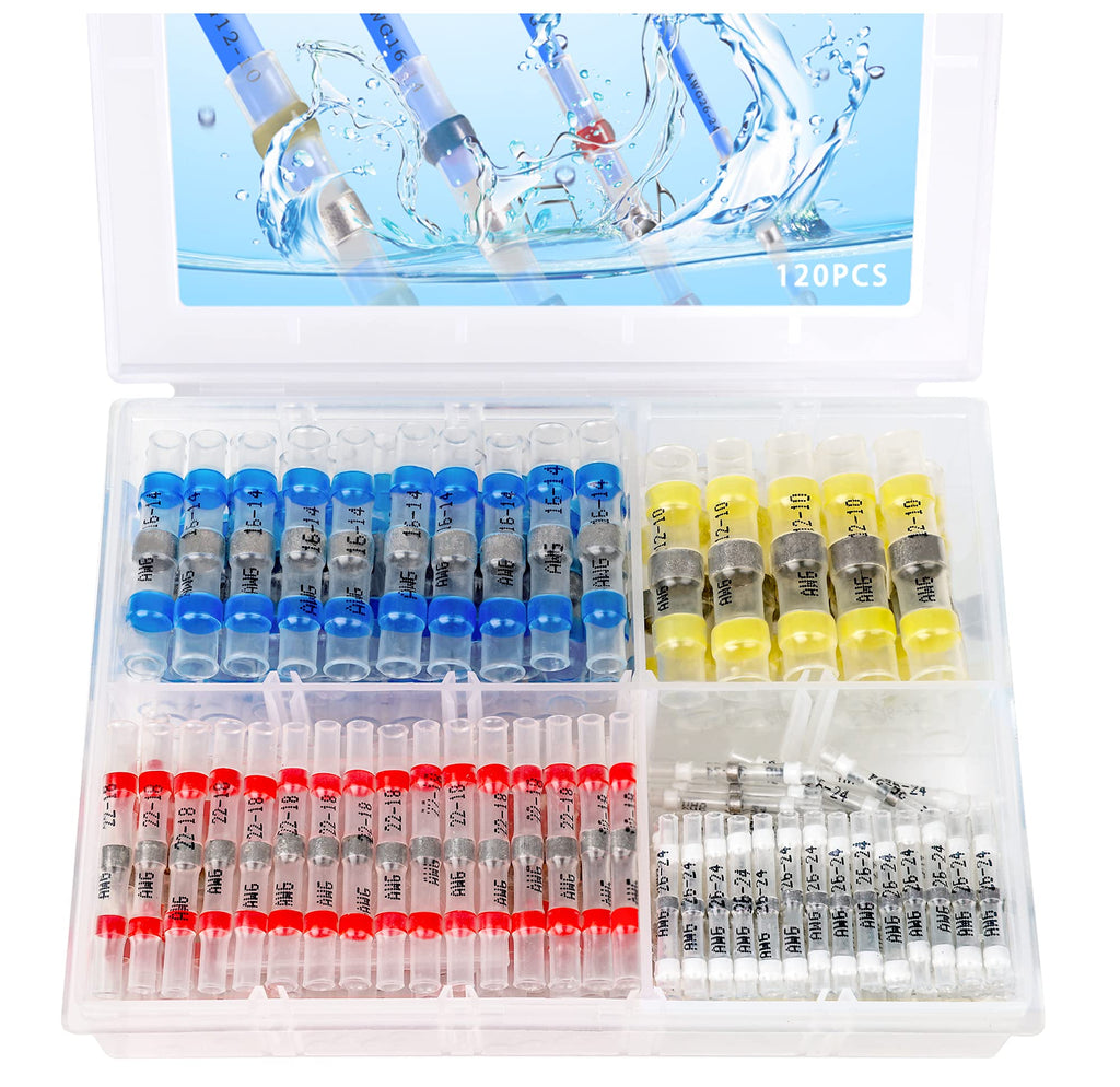 haisstronica 120PCS Solder Seal Wire Connectors-Marine Grade Heat Shrink Wire Connectors-Heat Shrink Butt Connectors-Butt Splice Wire Connectors for Stereo,Electrical with Corrosion and Weatherproof