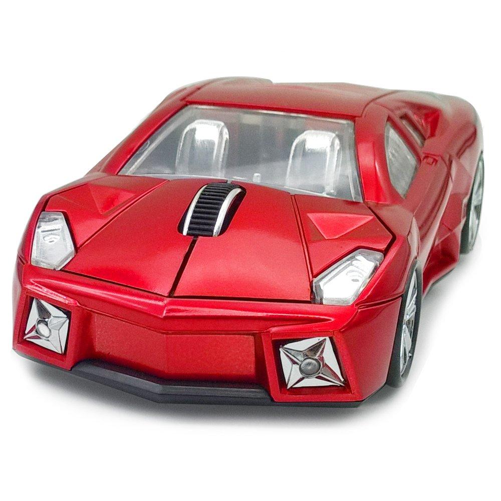 TDRTECH Wireless Mouse, 2.4GHz Cool Sport Car Shaped Mouse Optical Cordless Mice for Laptop Notebook PC Computer (Red) Red