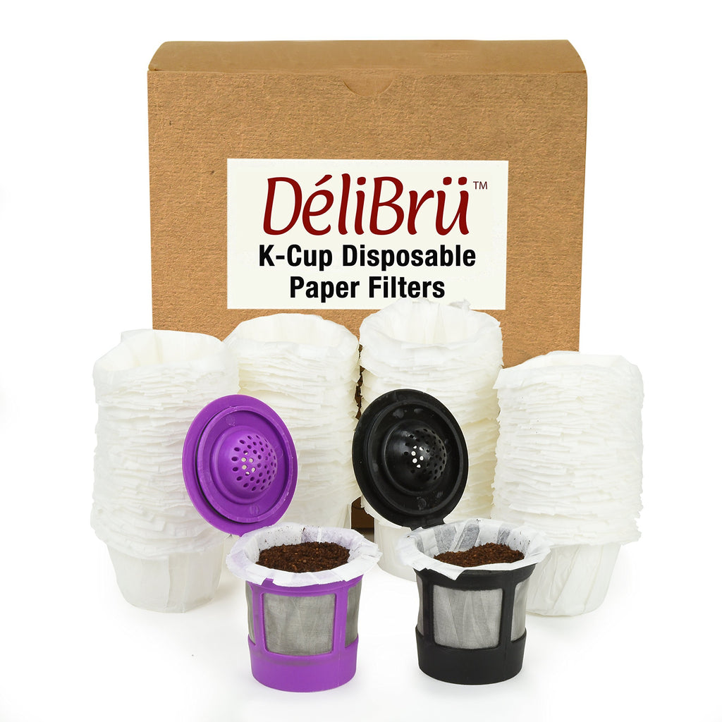 K Cup Filters - Pack of 100 - Fits With All Reusable Coffee Pods - Compostable and Disposable Coffee Filters for Keurig Single Cup by Delibru