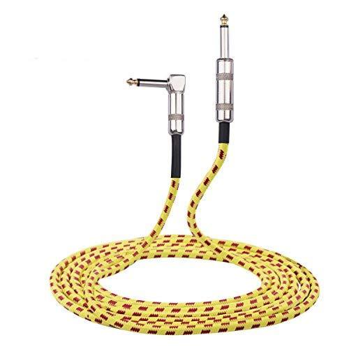 [AUSTRALIA] - Guitar Instrument Cable 10 Feet, FINO 10ft Hi-Fi Sound Quality 1/4 Inch Straight to Right Angle Nylon Braided Audio Cable for AMP Electric Guitar,Bass,Electric Mandolin(Yellow Purple Tweed Jacket) 20FT Yellow 