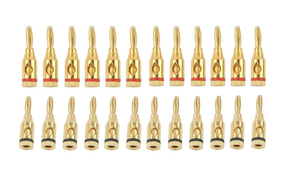 [AUSTRALIA] - Devinal Banana Plugs Open Screw, 24K Gold Plated Plugs Audio Jack Connector for Speaker Stereo Cable, Black and Red (12 Pair) 
