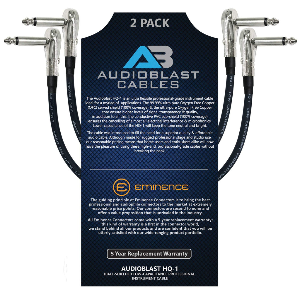 [AUSTRALIA] - 2 Units - 7 Inch - Audioblast HQ-1 - Ultra Flexible - Dual Shielded (100%) - Instrument Effects Pedal Patch Cable w/ ¼ inch (6.35mm) Low-Profile, R/A Pancake Type TS Connectors & Dual Staggered Boots 