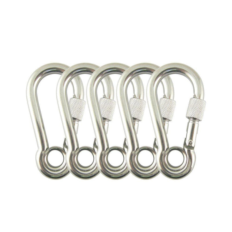 PROTEUS Stainless Steel Spring Snap Hook, Link, Hook, Clip, Carabiner with Eyelet and Screw Lock, Pack of 5 2" (5CM)