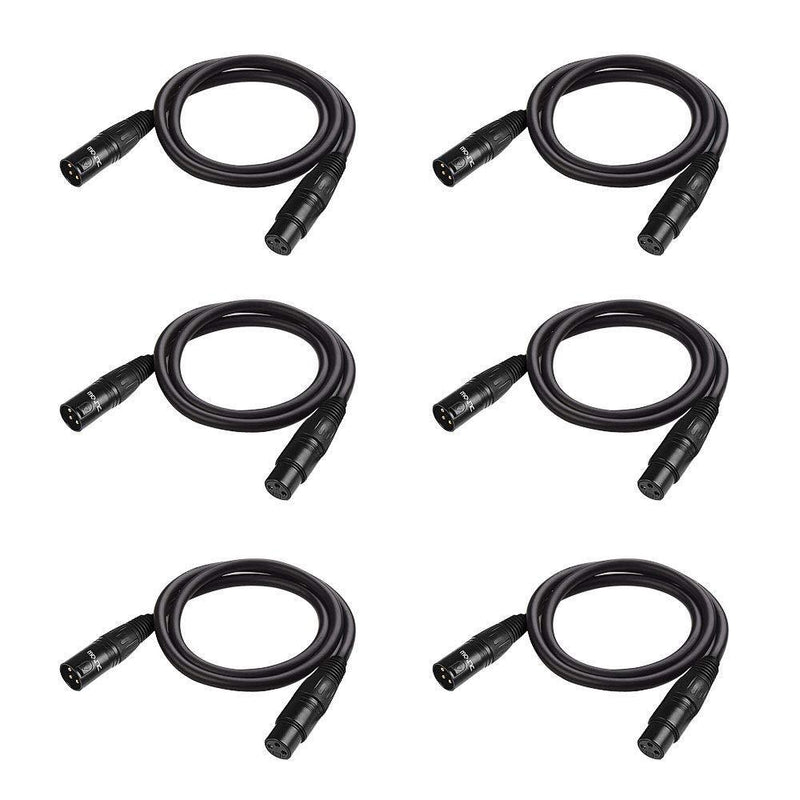 3.2 ft Flexible DMX Cable, JLPOW Gold-Plated 3 Pin Male to Female XLR Cable DMX Wire, Best for DJ Stage Light Moving Head Par Lights (6 Pack) 3 ft --6 Pack