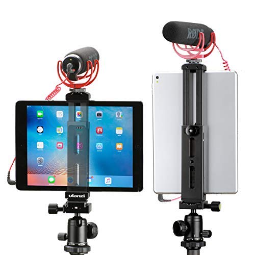 Aluminum iPad Tablet Tripod Mount Light Attachment with ipad,7.9-12.9 inches Adjustable Clamp with Cold Shoe Mount Compatible with iPad Mini iPad 2/3/4, iPad Air/Air2, iPad Pro Video Recording