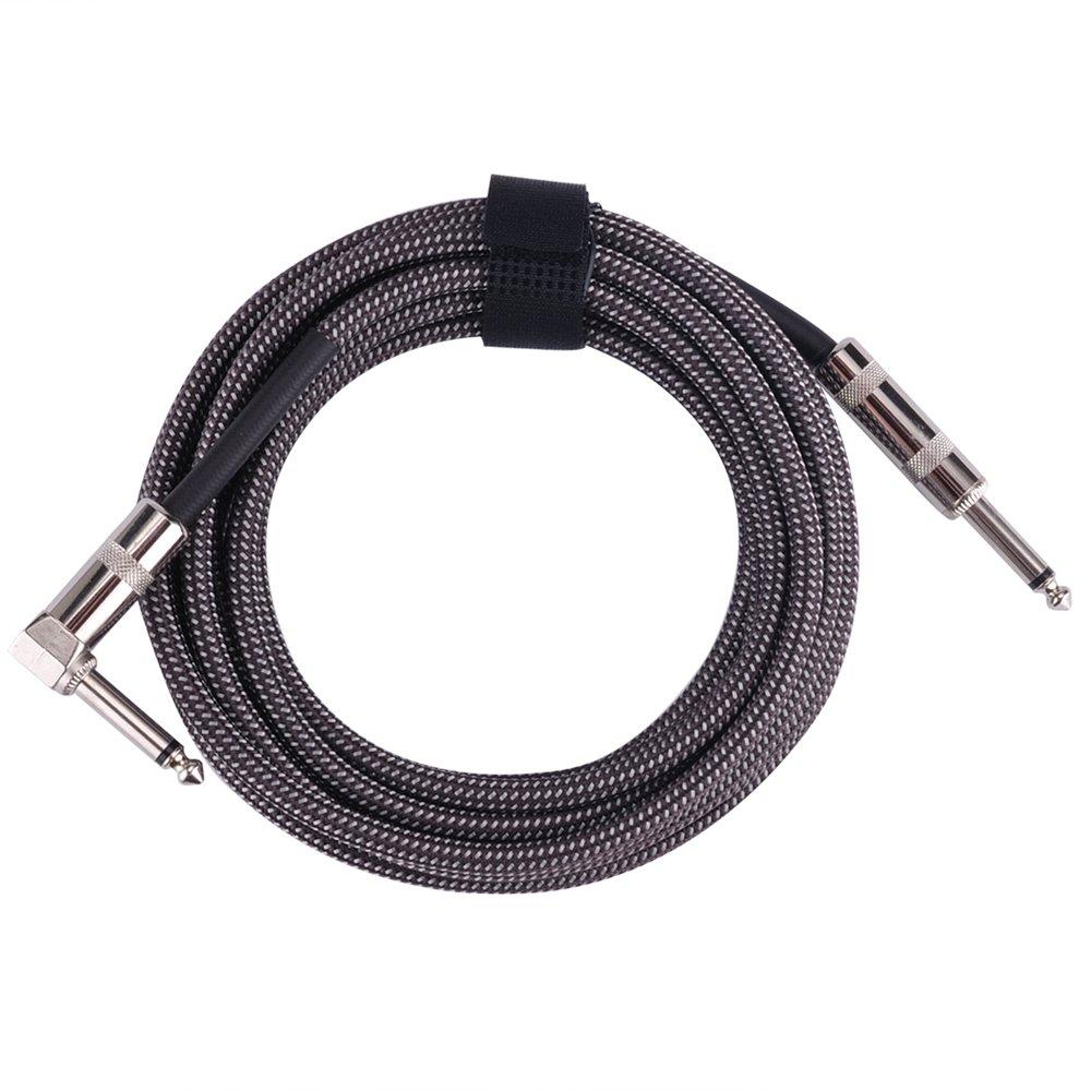 [AUSTRALIA] - AvimaBasics Premium 15 Foot Guitar Instrument Cable - Right Angle 1/4-Inch TS to Straight 1/4-Inch TS 15 FT Tweed Cloth Jacket - 15 Feet Pro Cord 15' Phono 6.3mm - Single (Black) Black 