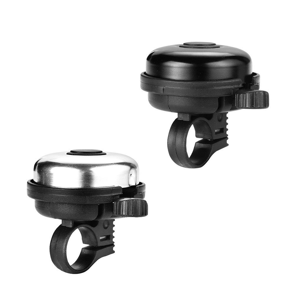 Accmor Classic Bike Bell, Aluminum Bicycle Bell, Loud Crisp Clear Sound Bicycle Bike Bell for Adults Kids Black, Silver-Right Hand Use-2 pack