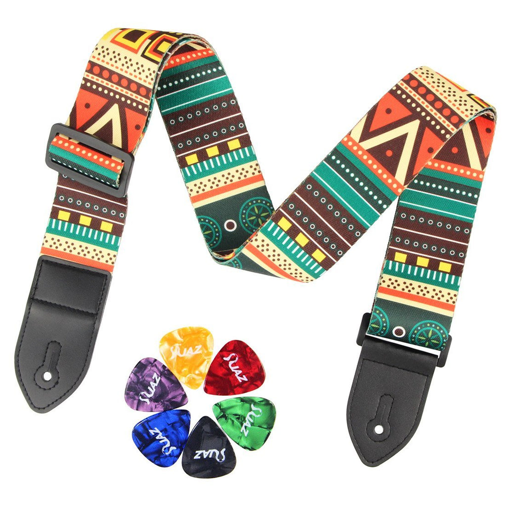 Guitar Strap for Acoustic Electric Bass Guitar Leather Ends Guitar Shoulder Strap with 6 Free Guitar Picks (Boheimia) Boheimia