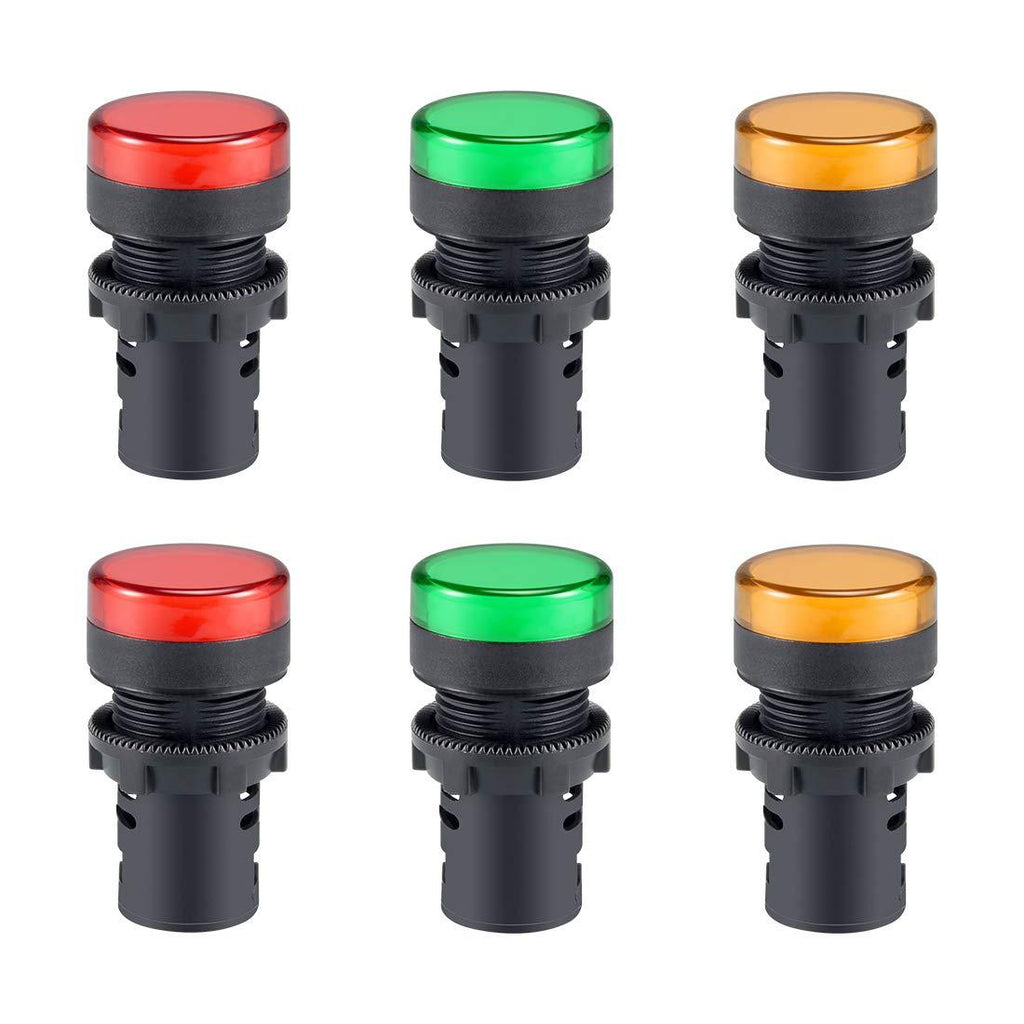 uxcell 6Pcs Red Green Yellow Indicator Light AC/DC 12V, 22mm Panel Mount, for Electrical Control Panel, HVAC, DIY Projects