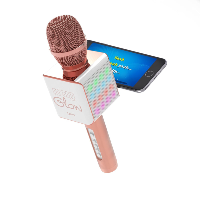 [AUSTRALIA] - Tzumi PopSolo – Rechargeable Bluetooth Karaoke Microphone and Voice Mixer with Smartphone Holder – Great for All Ages (Rose Gold Glow) 