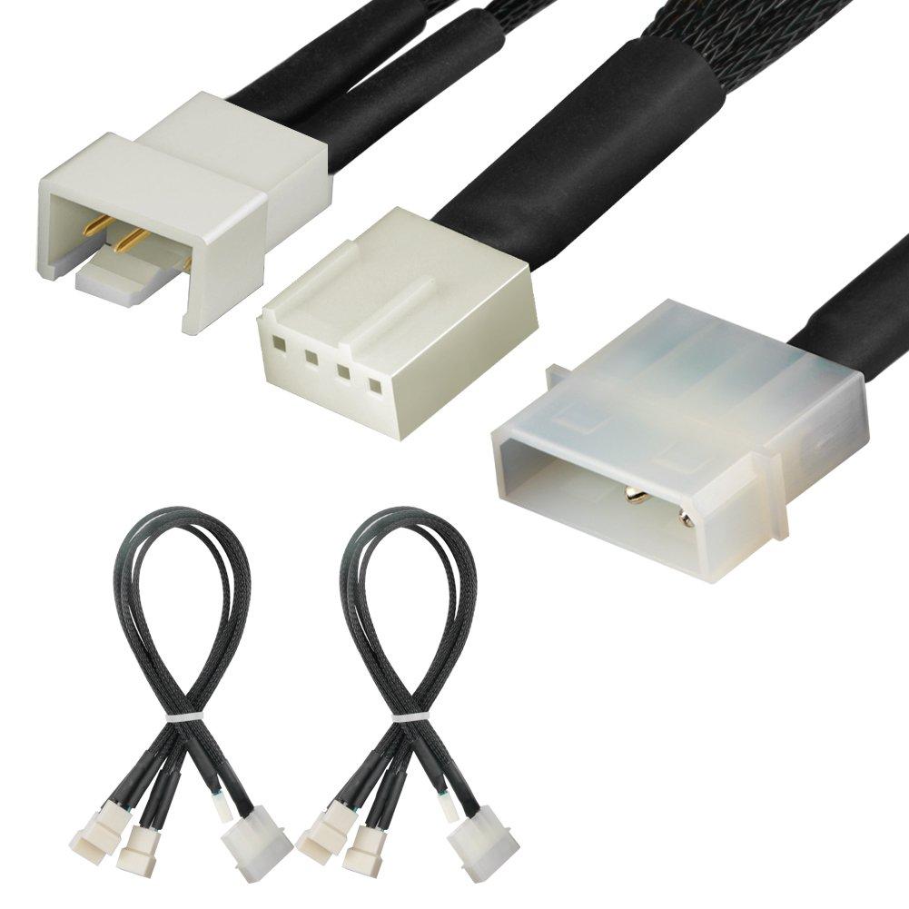 J&D (2 Pack) 4 Pin Molex to 3X PWM Fan Splitter Cable, 12 inch 2 Pack (12 inch / 30cm)