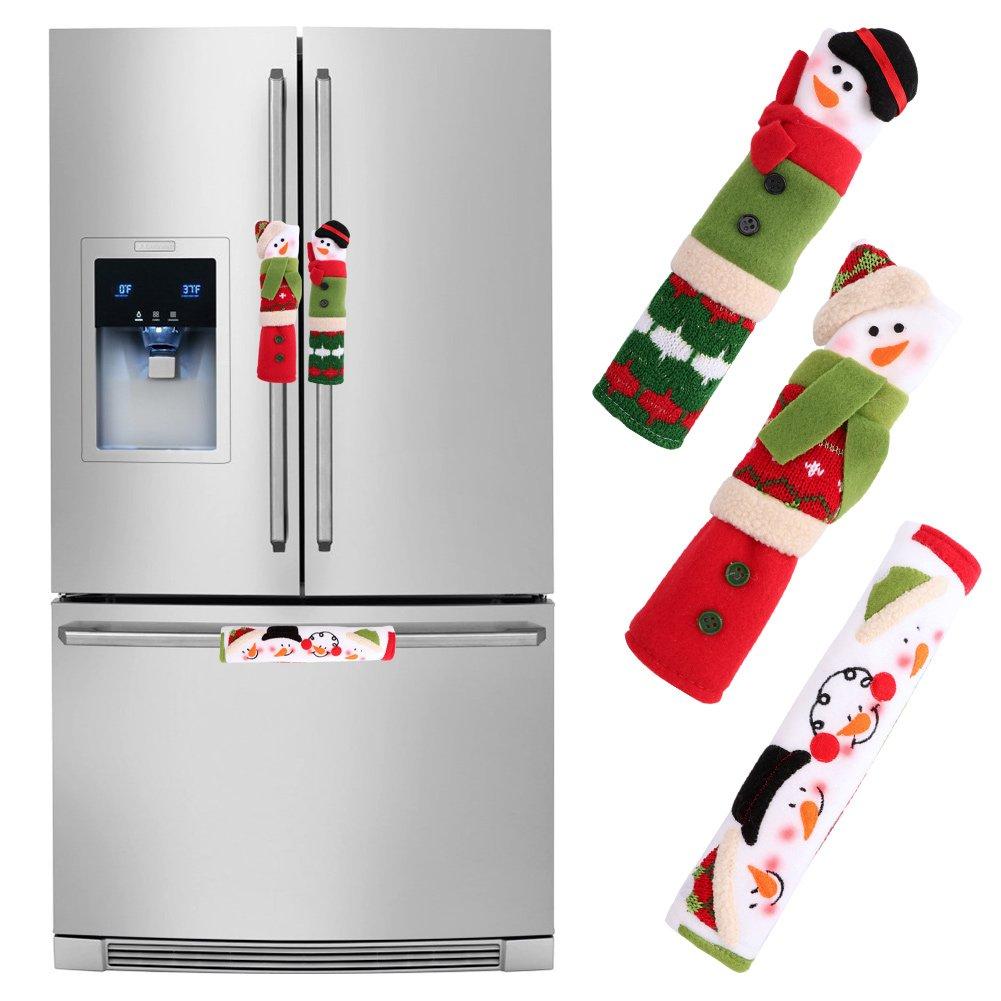 Aytai 3pcs Christmas Fridge Handle Covers Snowman Decorations Refrigerator Handle Covers for Kitchen Appliance Handle Covers for Christmas Decorations