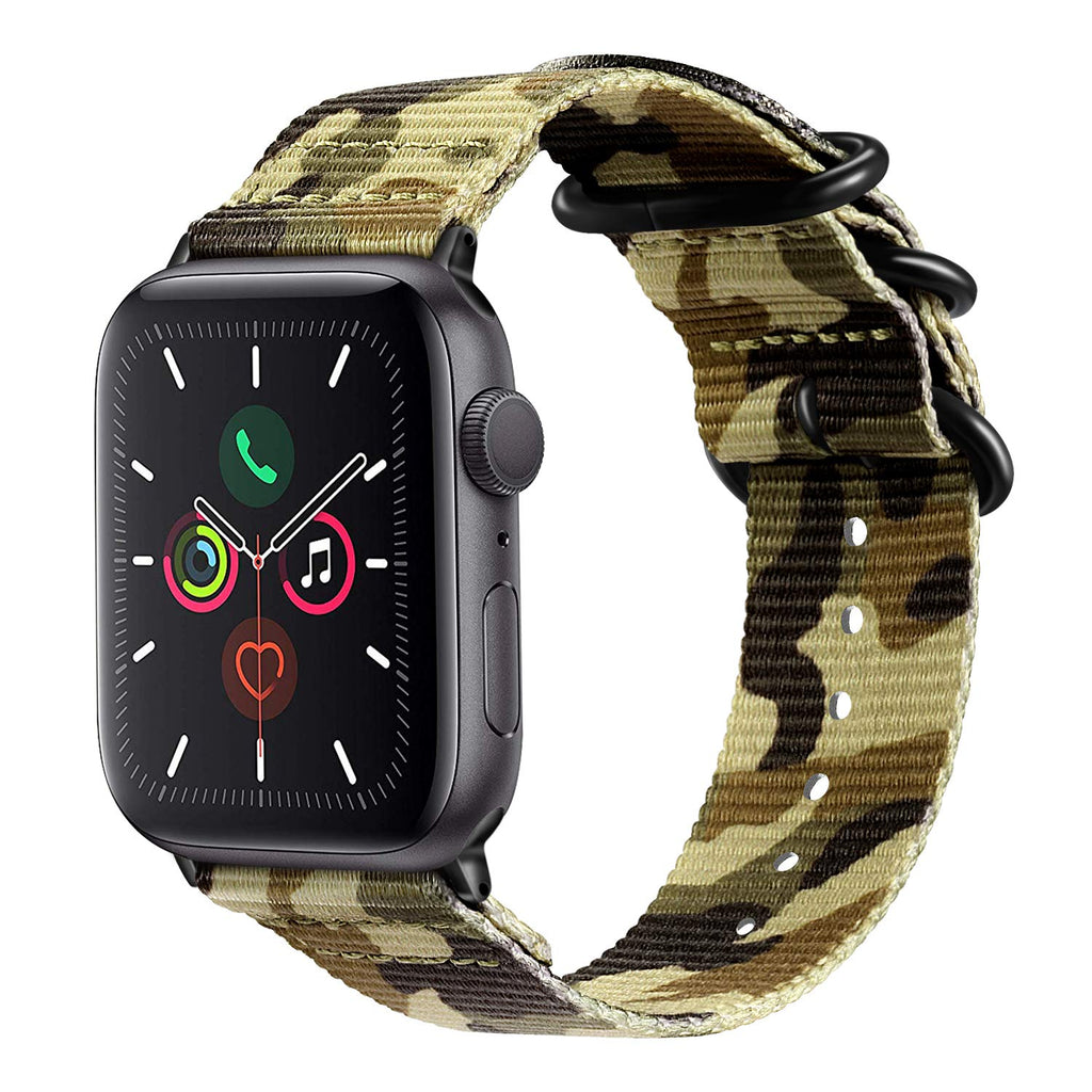 Fintie Band Compatible with Apple Watch 44mm 42mm, Lightweight Breathable Woven Nylon Sport Wrist Strap with Metal Buckle Compatible 44mm 42mm Apple Watch Series SE / 6/5/4/3/2/1 A-Camo 42mm/44mm