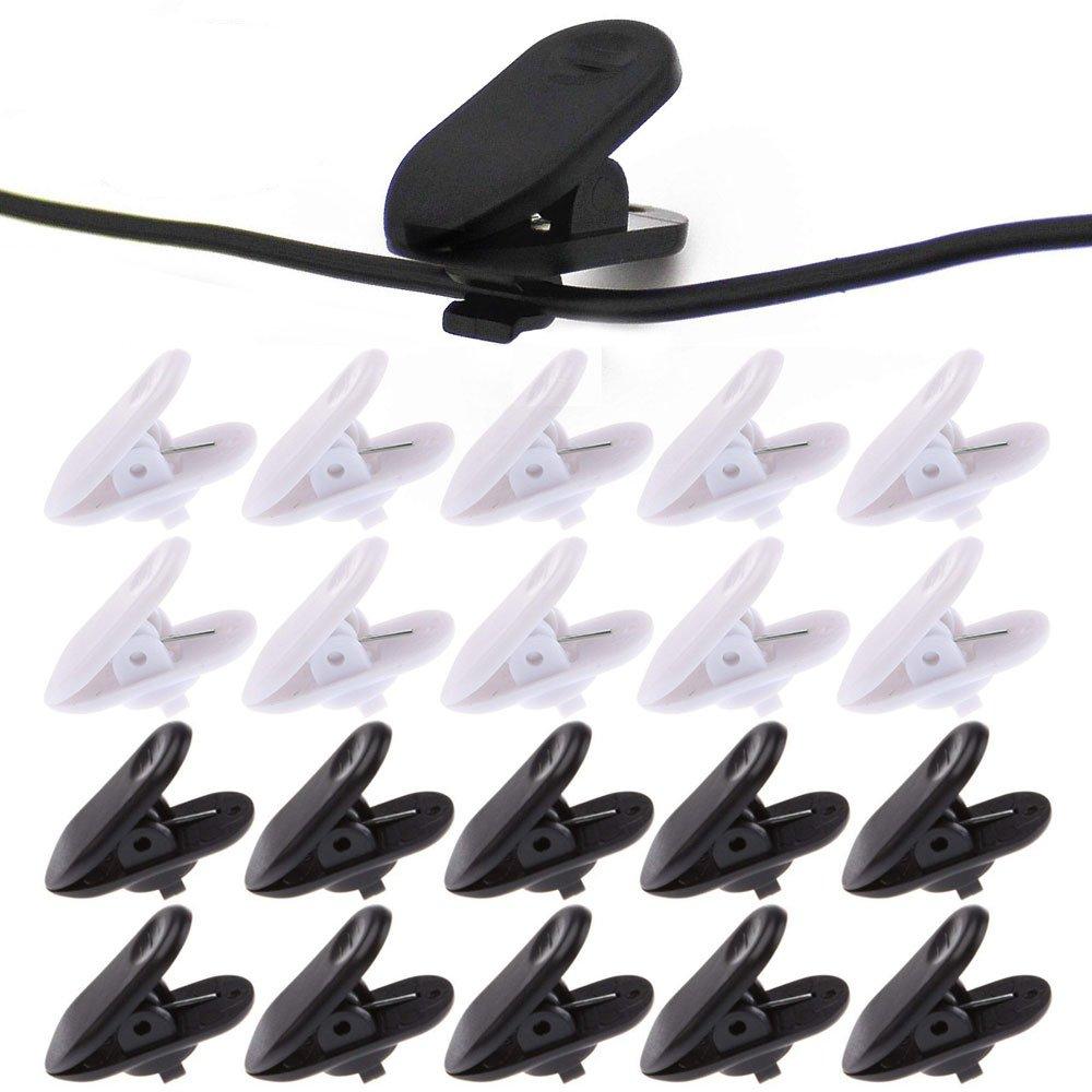 [AUSTRALIA] - YUANQIAN Clips for Earphone Headphone, 360 Degree Rotate Earphone Mount Cable Clothing Clip, 2 Color 20 Pcs Clips for Most Monster, Sony, Sennheiser and Plantronics Headset, Pack of 20 (Black/White) 