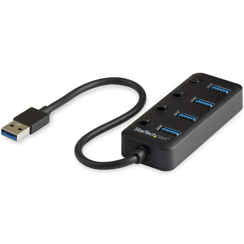 StarTech.com 4 Port USB 3.0 Hub - USB-A to 4x USB 3.0 Type-A with Individual On/Off Port Switches - SuperSpeed 5Gbps USB 3.1/3.2 Gen 1 - USB Bus Powered - Portable - 9.8" Attached Cable (HB30A4AIB)