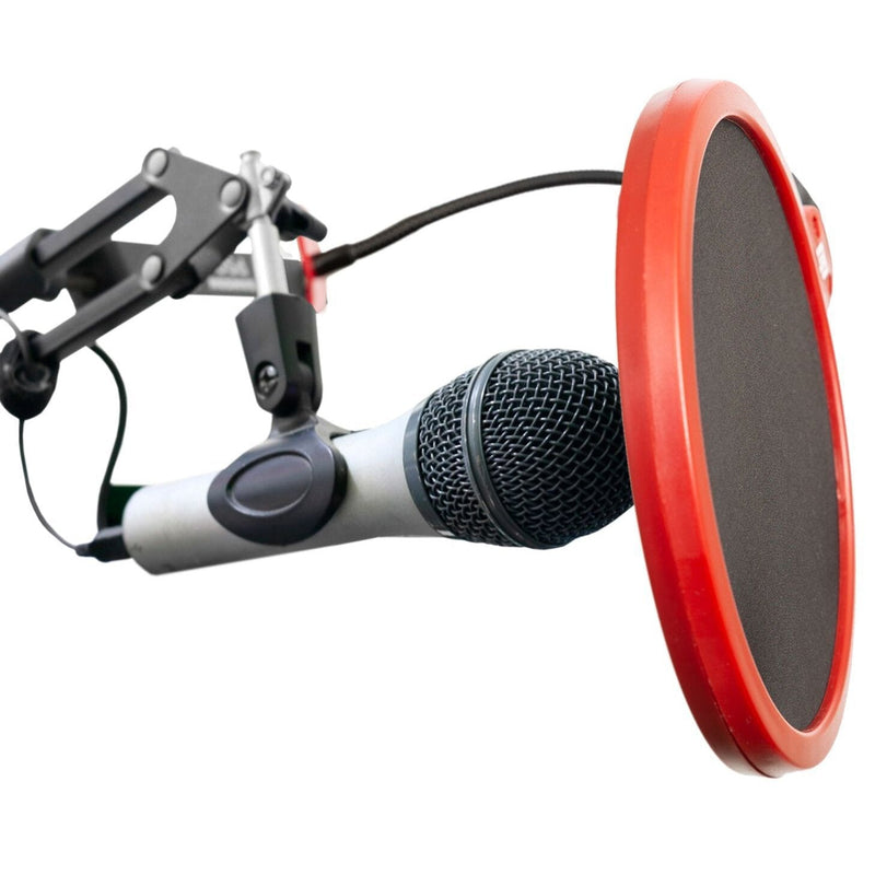 [AUSTRALIA] - Deco Gear Universal Double Layer Pop Filter Microphone Wind Screen with Adjustable Goose Neck Mic Stand Clip (Black with Red Trim) 