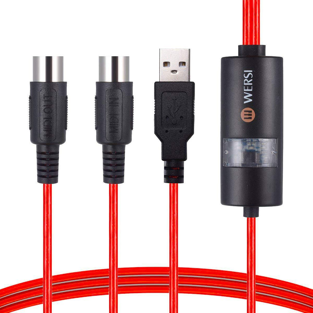 [AUSTRALIA] - USB MIDI cable Interface midi to USB IN-OUT Cable Converter for Mac PC Laptop to Music Piano keyboard 6.5Ft red 