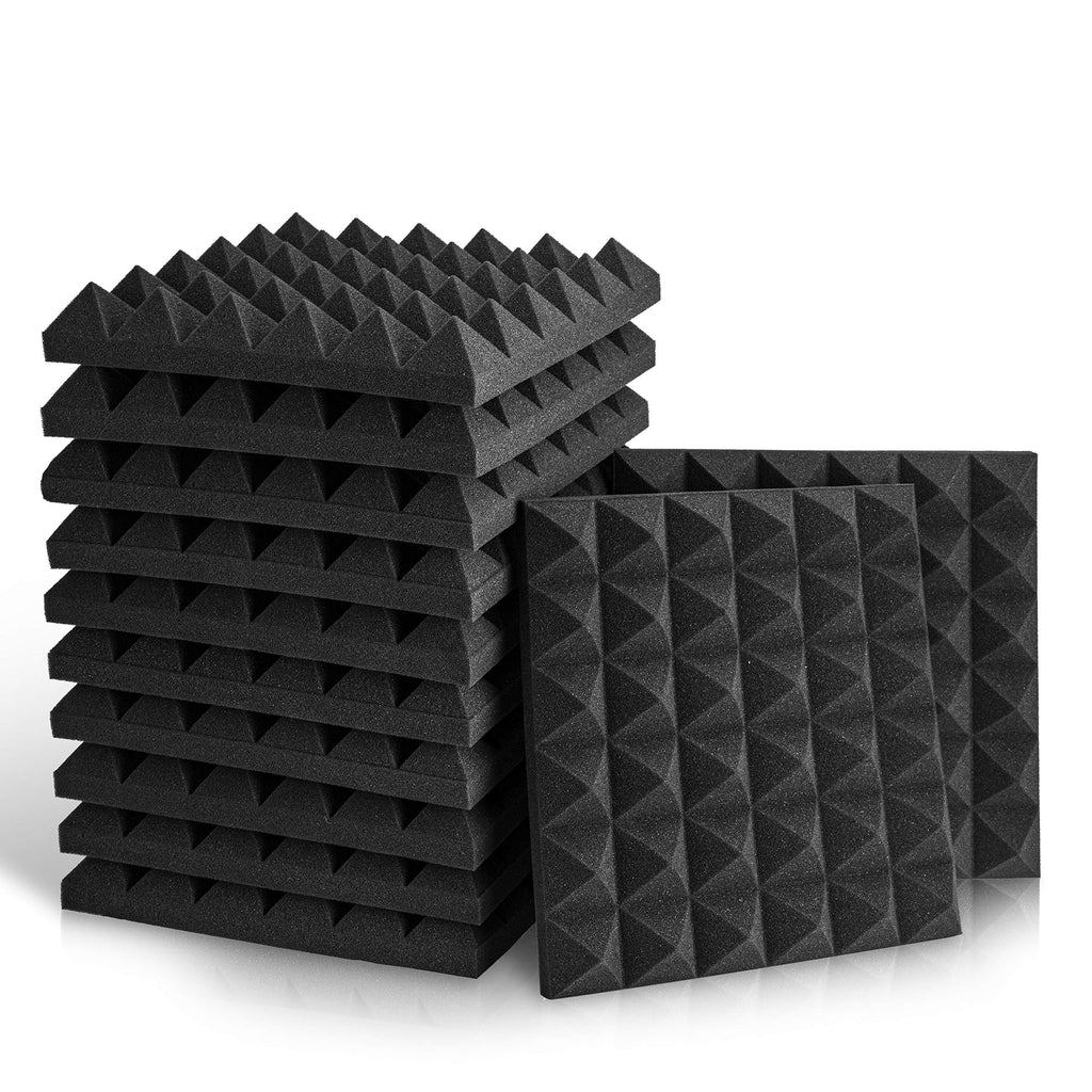 [AUSTRALIA] - 12 Pack Set Acoustic Foam Panels, Studio Wedge Tiles, 2" X 12" X 12" Acoustic Foam Sound Absorption Pyramid Studio Treatment Wall Panels 12 Pack 