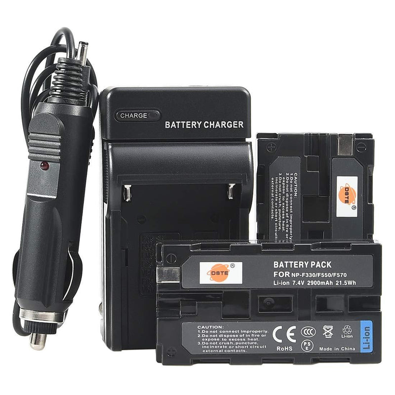 DSTE 2 Pack NP-F550 Battery + Travel Charger Compatible for Sony NP-F770,NP-F750,NP-F970,CCD-TR200,CCD-TR205,CCD-TR215 Camera,PT-176S CN-160 OE-160 CN-216 LED Video Light