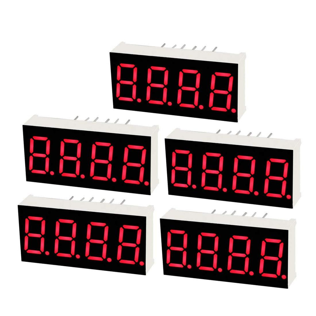 uxcell Common Cathode 12 Pin 4 Bit 7 Segment 1.18 x 0.55 x 0.28 Inch 0.35" Red LED Display Digital Tube 5pcs