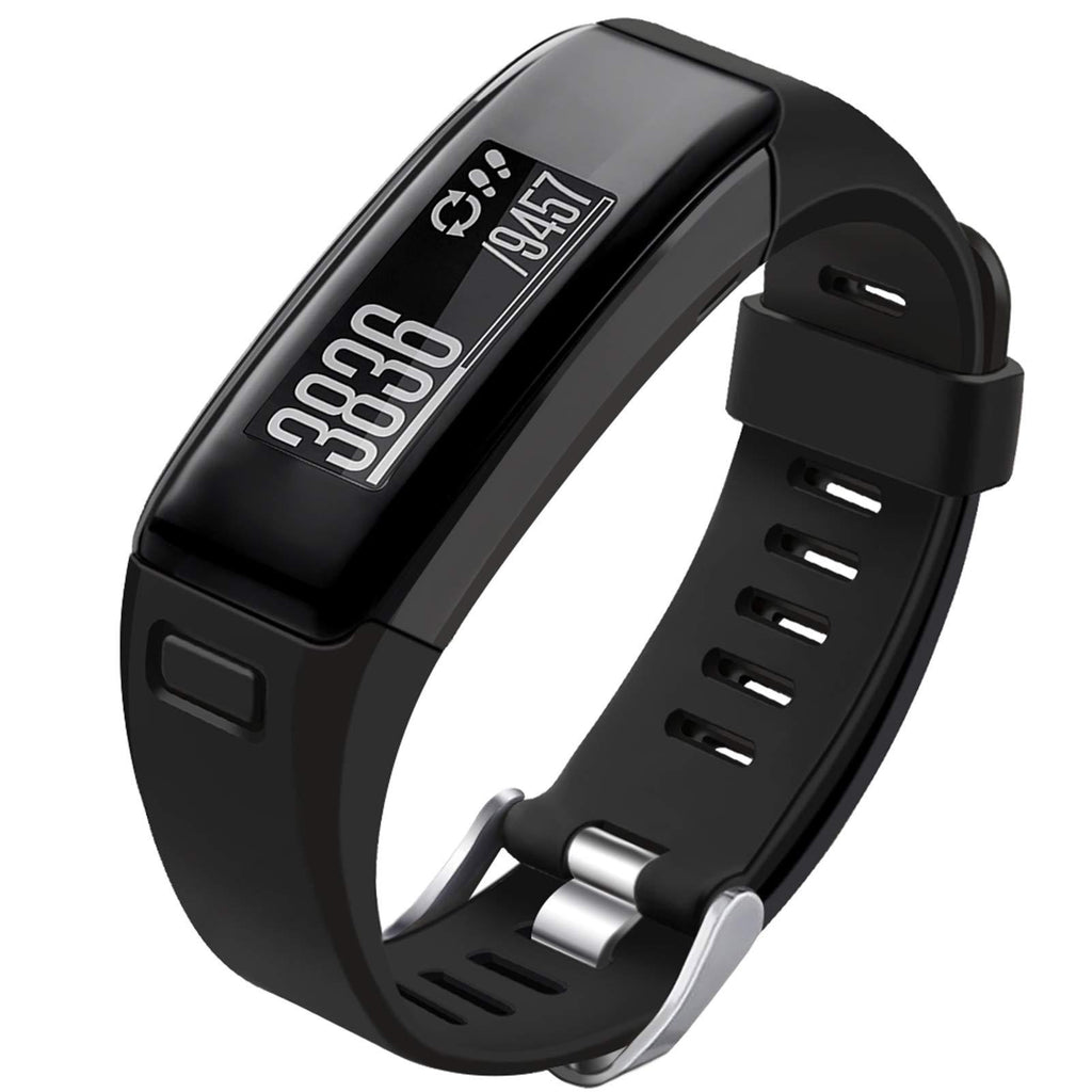 Oenfoto Compatible Garmin Vivosmart HR Replacement Bands, Soft Silicone Bracelet Sport Wristband Strap Accessories with Screwdriver for Garmin Vivosmart HR-Black Black