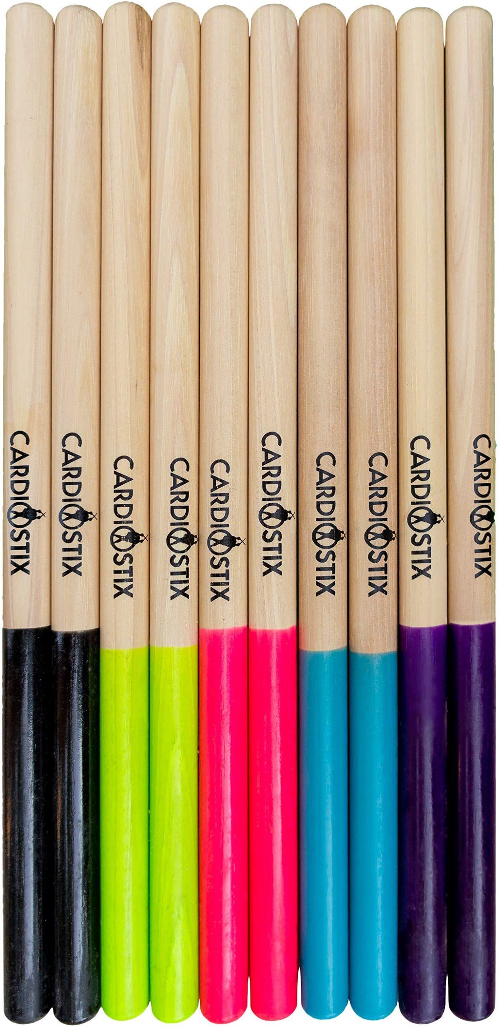 CardioStix 8oz Highest-Weighted (1 PAIR YOU CHOOSE) Premium American Hickory Wood Cardio Drum Sticks | For Drumming, Fitness, Aerobic Class, Exercises(Standard Black)
