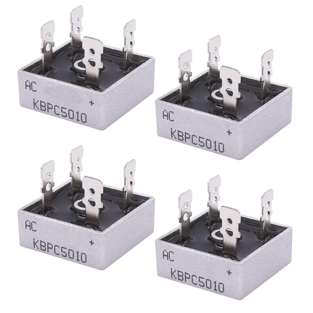 Taiss / 4Pcs KBPC5010 1000V 50A AC to DC Full Wave Single Phase Metal Housing Bridge Rectifier KBPC50-10