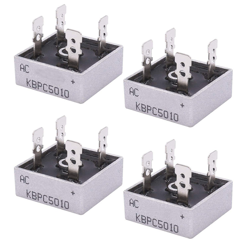 Taiss / 4Pcs KBPC5010 1000V 50A AC to DC Full Wave Single Phase Metal Housing Bridge Rectifier KBPC50-10