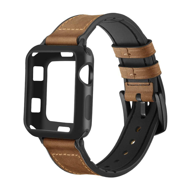 Maxjoy Compatible with Apple Watch Band 42mm,Hybrid Bands Vintage Leather and Rubber Sweatproof Strap with Silicone Protective Case Compatible iWatch Series 3/2/1 Nike+ Sport Edition Dark Brown Band & Case-Dark Brown 42mm 42 mm