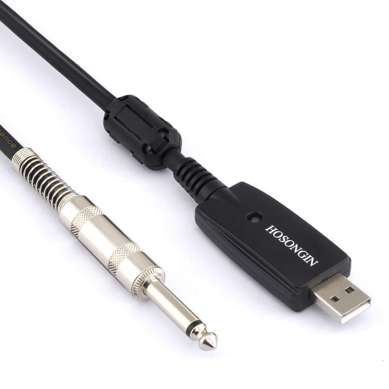 [AUSTRALIA] - HOSONGIN USB Guitar Cable - USB Interface Male to 6.35mm 1/4" TS Mono Electric Guitar Converter Cable (10 Ft, Black) Silver-Plated + Black PVC 
