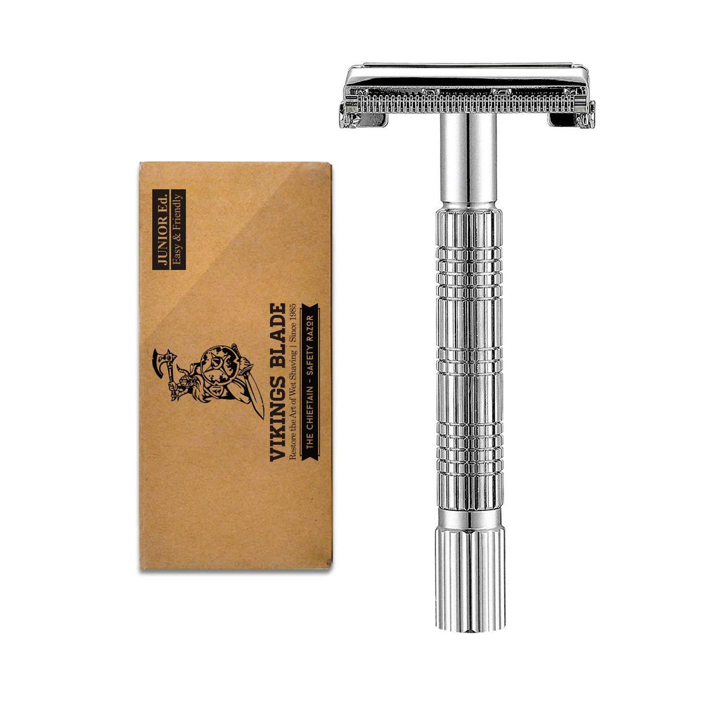 VIKINGS BLADE The Chieftain JR Double Edge Safety Razor (Slim & Mild) Silver Chromium
