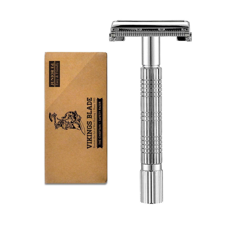 VIKINGS BLADE The Chieftain JR Double Edge Safety Razor (Slim & Mild) Silver Chromium