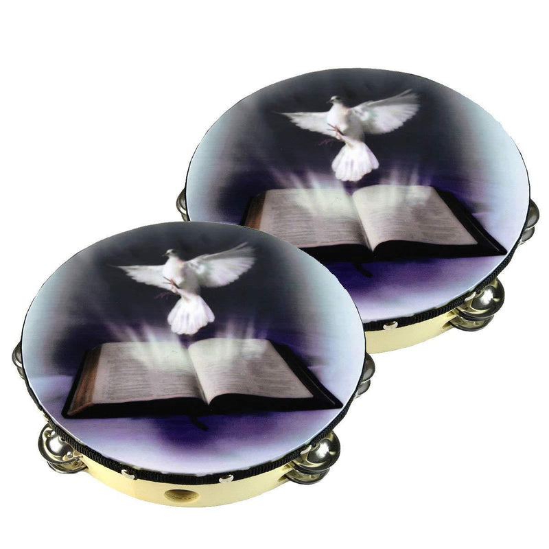 2-Pack 10" Dove Bible Tambourine Double Row Jingle Percussion Instrument Church