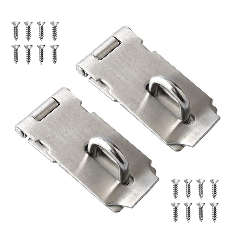 2Pcs Security Padlock Hasp, Safety Door Gate Bolt Lock Latches, Heavy Duty 304 Stainless Steel Brushed Nickel 3” Door Buckle with 16 Mounting Screws 3 inches
