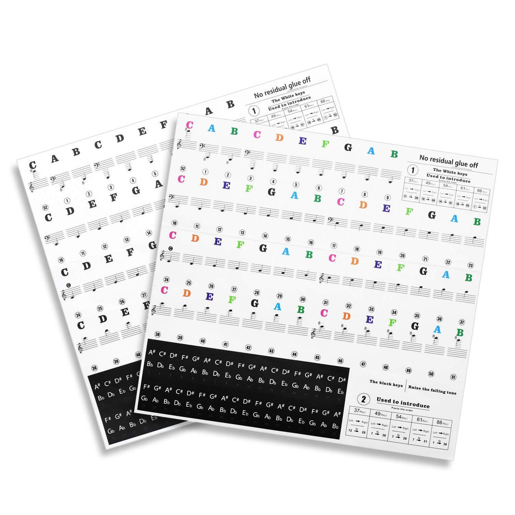 2 Pack Piano Keyboard Stickers, Removable Black And Color Stickers For 49/61 / 76/88 Keyboards