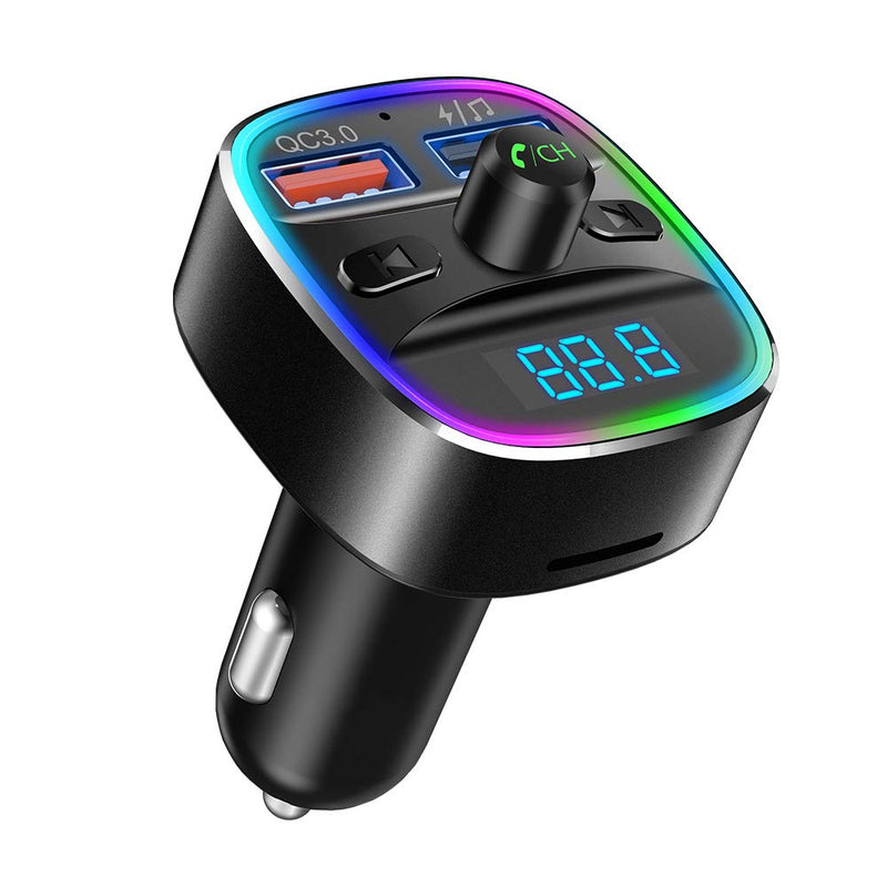 Nulaxy Bluetooth FM Transmitter for Car, QC3.0 & 7 Colors LED Backlit Car Radio Bluetooth Adapter Music Player Hands Free Car Kit with SD Card Slot, Supports USB Flash Drive - NX10 (Black)