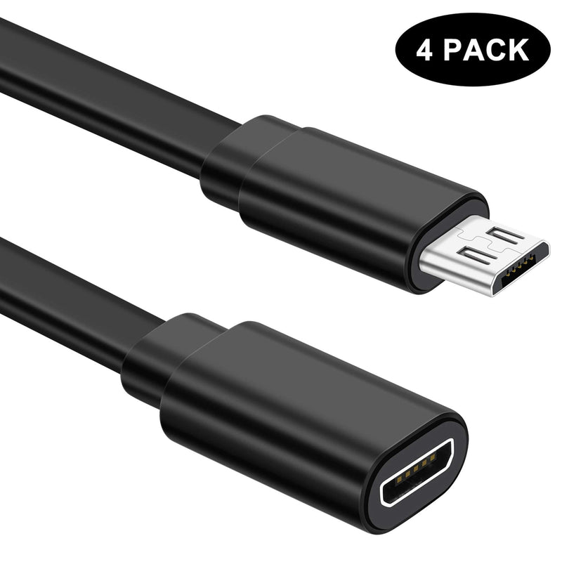 Sumind 4 Pack 10 ft/ 3 m Micro USB Extension Cable Male to Female Extender Cord Compatible with Zmodo Wireless Security Camera Flat Power Cable, Cable Clips Included (Black) black