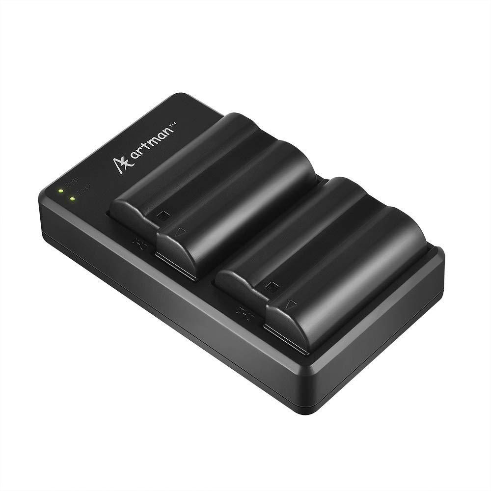 Artman 2-Pack EN-EL15 EN EL15A Batteries and USB Dual Charger for Nikon D500, D600, D610, D750, D800, D800e, D810, D810a, D850, D7000, D7100, D7200, D7500, 1 v1, Z6, Z7 Cameras(2100mAh)