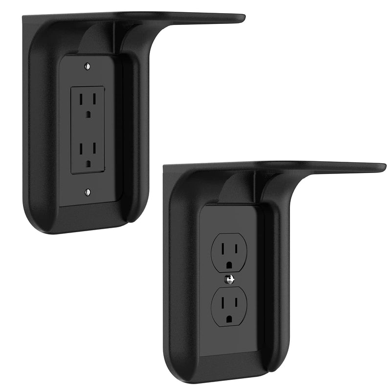 WALI Outlet Shelf Wall Holder, Standard Vertical Duplex Decorative Outlet Space Saving for Smart Home Speakers Anything up to 10lbs, Easy Install with in a Minute (OLS002-B), 2 Pack, Black