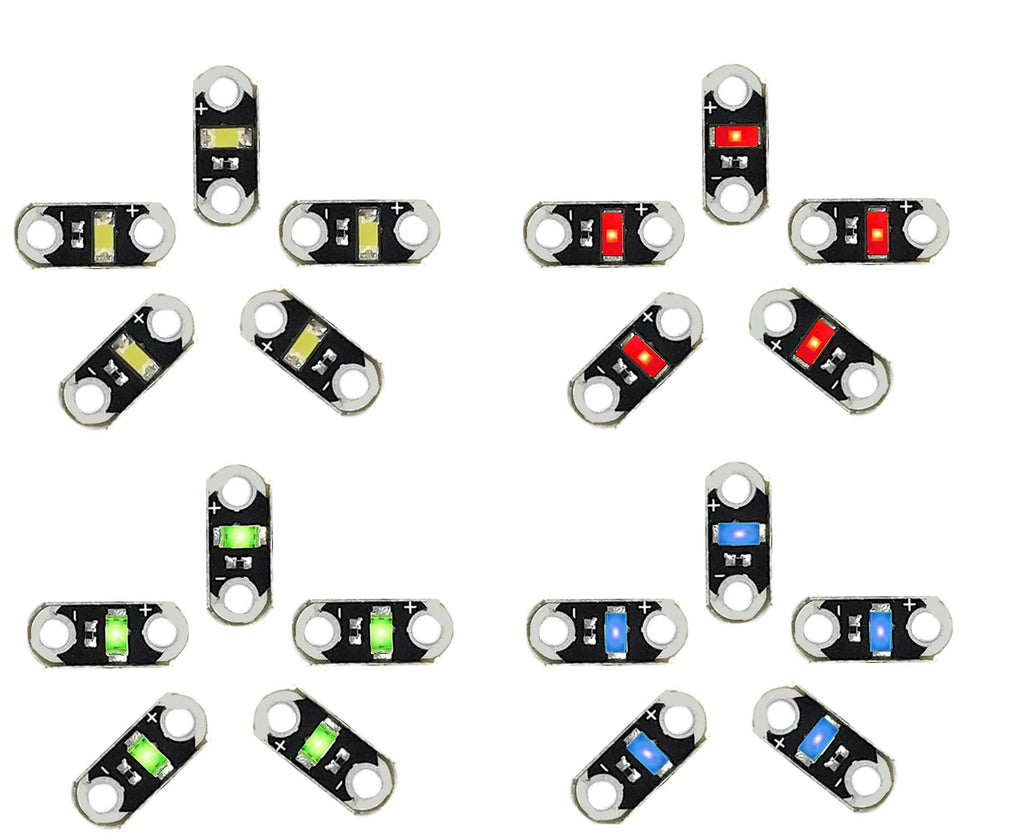 AMX3d Lilypad Color LEDs – Red, Green, Blue & White Jewel LED with Internal Resistor for Lilypad E-Textiles and Wearable Projects - Jewel Power Connector Compatible - Pack of 20