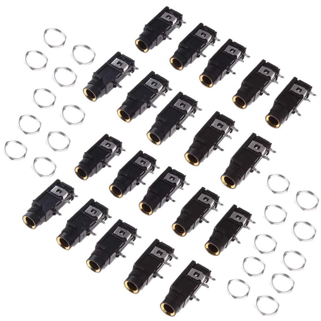 ZXHAO 1/4" 6.35 mm Stereo Audio Microphone Female Socket Jack Connector 3pin w Nut 20pcs