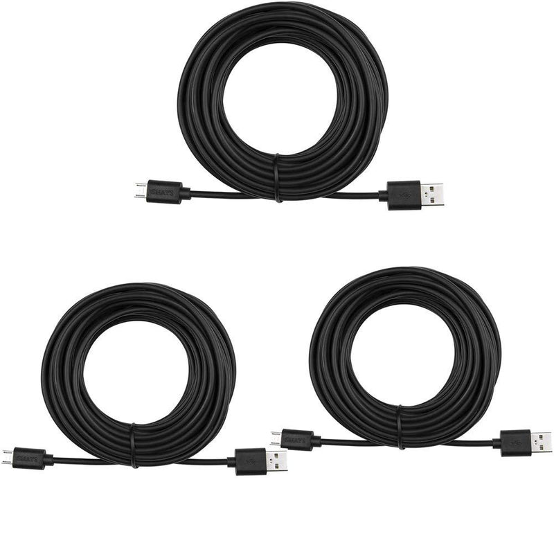 3-Pack 26ft Power Extension Cable Compatible with Wyze cam, Wyze cam V2 V3, Wyze cam Pan, Yi Home Security Camera, Long Micro USB Cord Black (Weather-Proof)