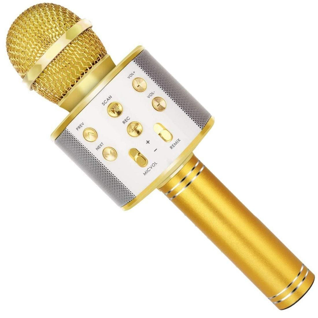 SUNY Wireless Bluetooth Karaoke Microphone with Speaker & Record Function, Best Gift Singing Toy for Kid (Gold) Gold