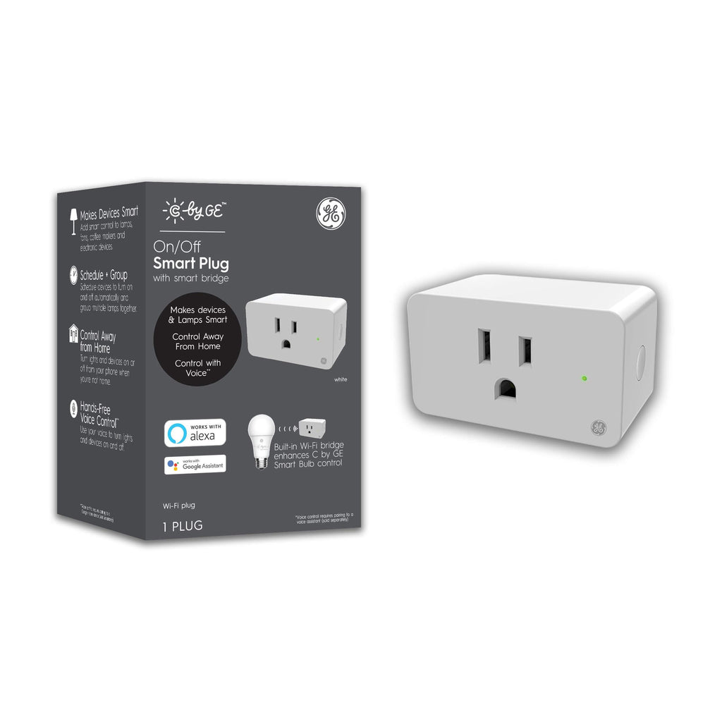 C by GE On/Off Smart Plug with Smart Bridge, Alexa + Google Home Compatible, Bluetooth/Wi-Fi Enabled Smart Outlet for Smart Homes, White, 1-Pack (Packaging May Vary)