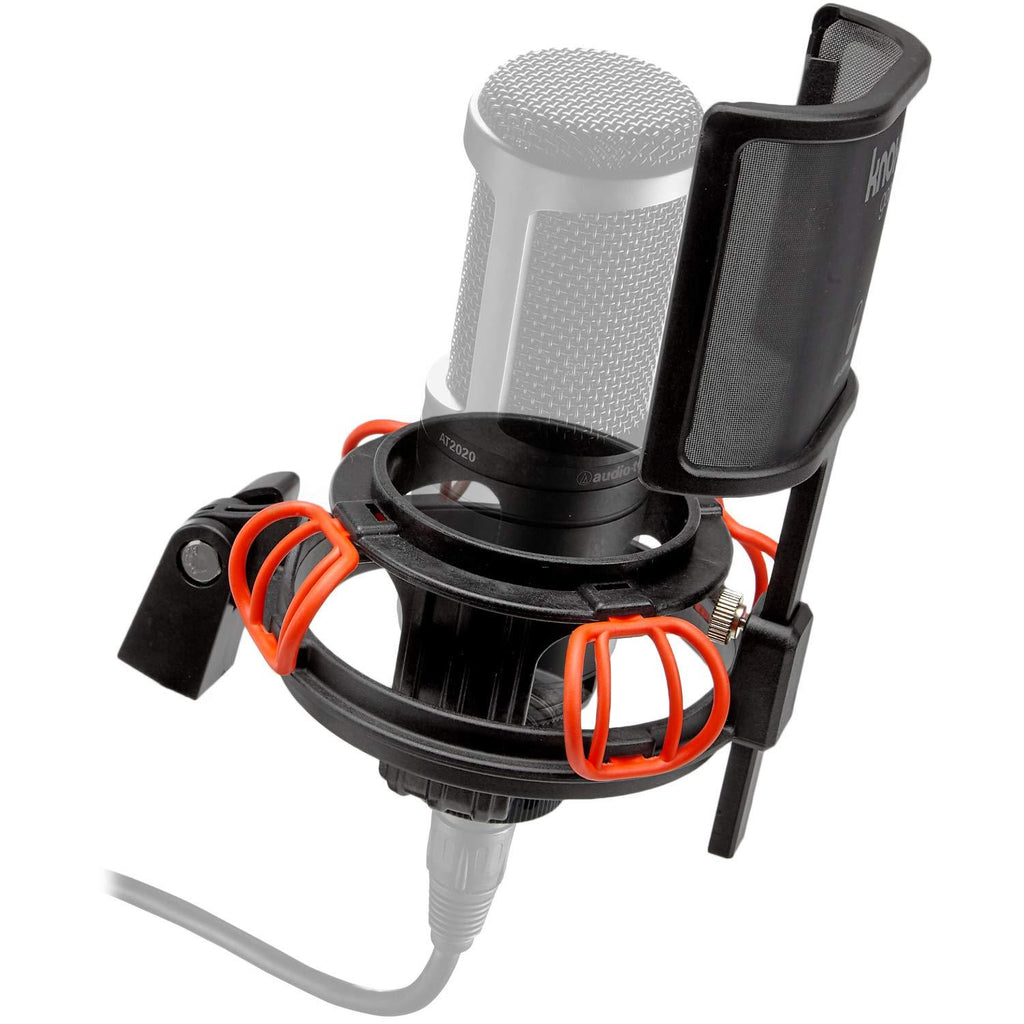 Knox Microphone Shock Mount and Detachable Pop Filter - Fits Audio Technica AT2020 Mic – Anti-Vibration, Holds Microphone Steady, Reduces Noise – for Studio Recording