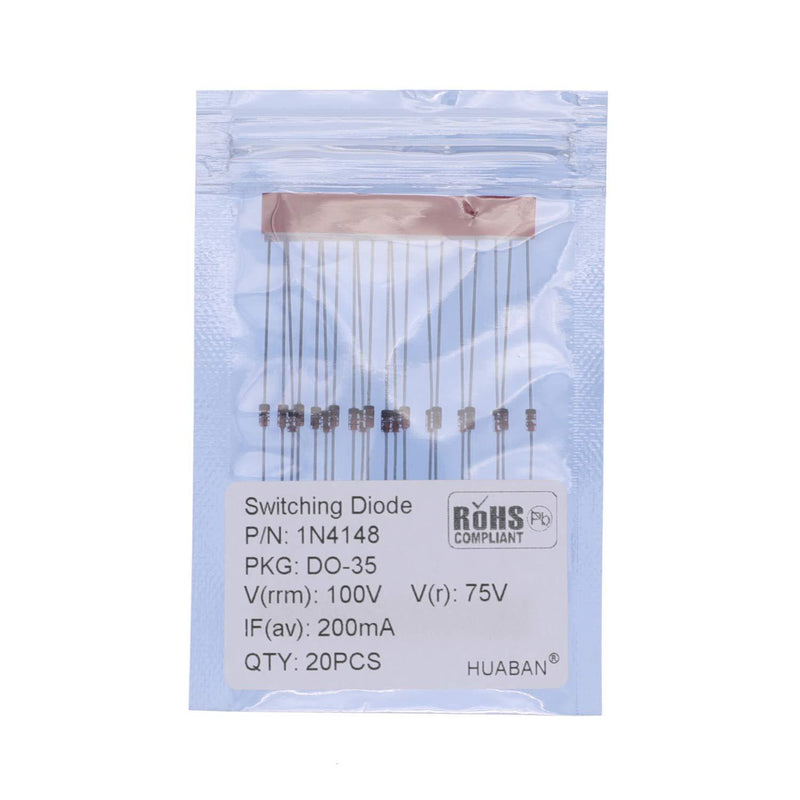 20PCS 1N4148 Small Signal Fast Switching Diodes High-Speed Axial 200mA 75V DO-35 (DO-204AH) 4148 200 mA 75 Volt 20
