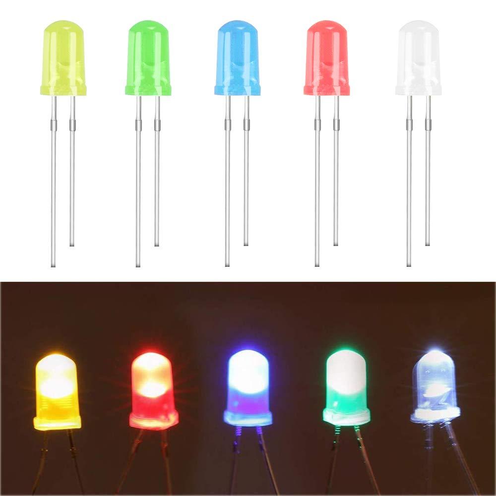 (100 Pcs) MCIGICM 5mm LED Light Diodes, LED Circuit Assorted Kit for Science Project Experiment (Multi-Colored - 5 Color) Multi-colored - 5 Color