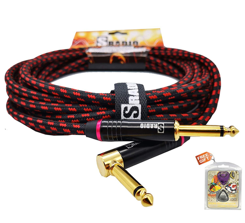 [AUSTRALIA] - SRADIO Guitar Instrument Cable 10 Foot, AMP Cord Right Angle 1/4-Inch TS to Straight 1/4-Inch TS Guitar Cable 10FT with Red Tweed Cloth for Electric Guitar，Bass，Keyboard Red Black Angle 