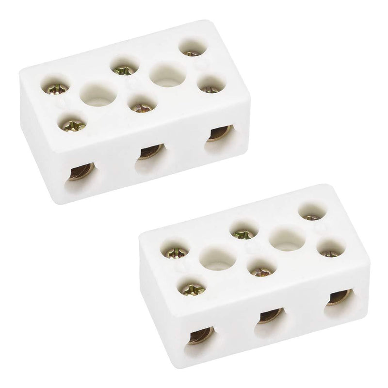 uxcell 3 Way Ceramics Terminal Blocks High Temp Porcelain Ceramic Connectors for Electrical Wire Cable 2pcs